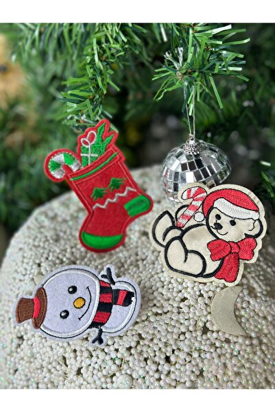 Queen Nelly Set de 3 aplicații strălucitoare de Anul Nou, set de catarame laterale, ursuleț de pluș de Crăciun, șosete om de zăpadă