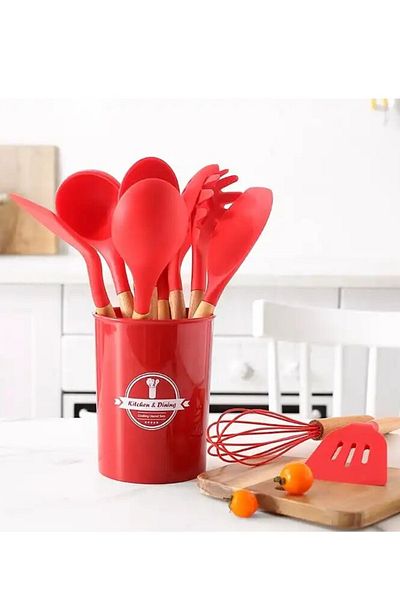 ALMUFARREJ 12-Piece Silicone Spatula Set with Wooden Handle Kitchen Utensils