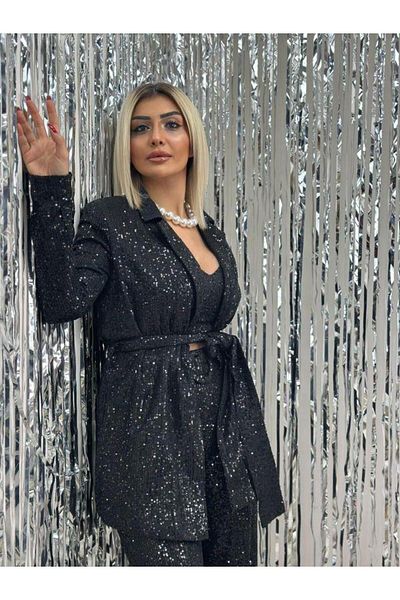 Sateen Μπουφάν με μαύρη παγιέτα 6544