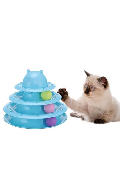 GOBYPET 3-Layer Blue Round Cat Toy - Wrapping Ball Fun