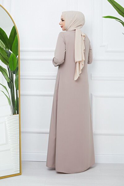 MODA ESRE FASHION Hijab Clothing Crepe Fabric Ferace Collar Lace-up Mink