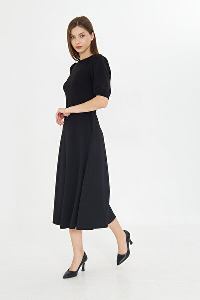 ESPİNA Watermelon Sleeve Back Zipper Midi Crepe Women's Dress