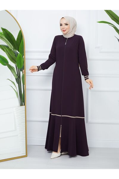 MODA ESRE FASHION TESETURY CLOTHING MEDINA SILK FERACE كريم ملون بأكمام مخططة