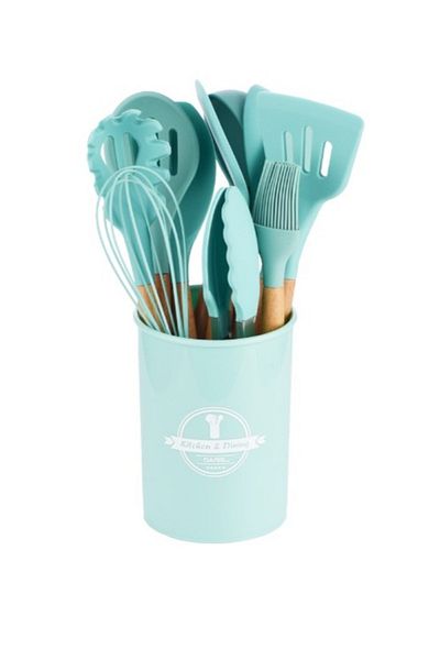 ALMUFARREJ 12-Piece Silicone Spatula Set with Wooden Handle Kitchen Utensils