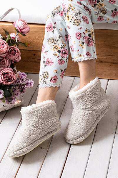 Golder Kadın Panduf Ev Botu Kışlık Ev Ayakkabısı Efektli Yumuşak Sessiz Taban RED0001