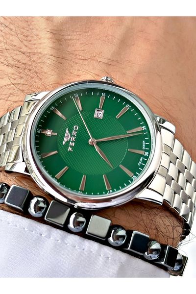 FERRO Silver Color Square Simple Model Classic Men's Wrist Watch + Bracelet