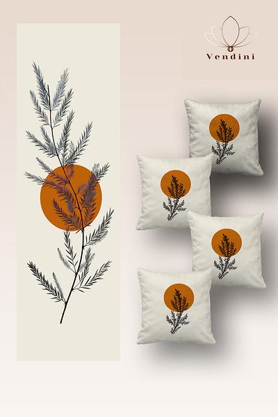 Vendini Quality Fabric, Vibrant Colors Runner and 4 Throw Pillow Covers Set