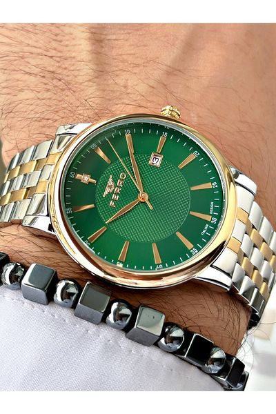 FERRO Silver Color Square Simple Model Classic Men's Wrist Watch + Bracelet