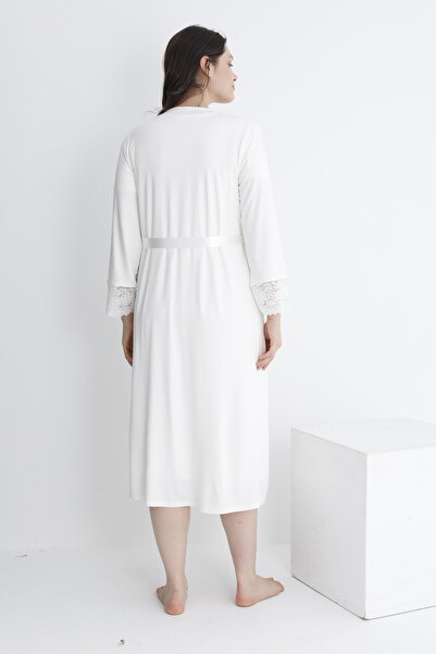 Miss Dünya Lissa Lace Detailed Front Button Maternity and Maternity Nightgown Set with Dressing Gown