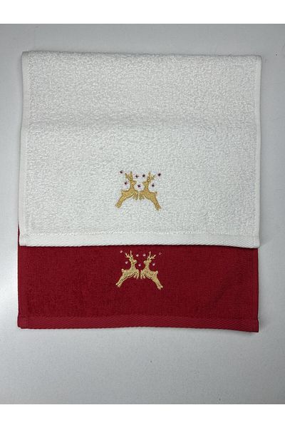 Ender Home Christmas Deer Embroidered 2-Piece Gift Towel Set 30X50 cm