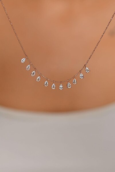 Erdobia Zirkon Taşlı Rose Shakira Damla Gümüş Kolye