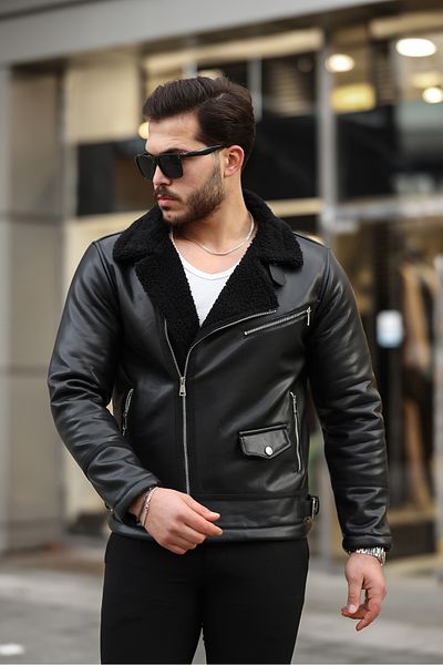 Boymen Men's North Leather Coat Winter Leather Jacket Windproof