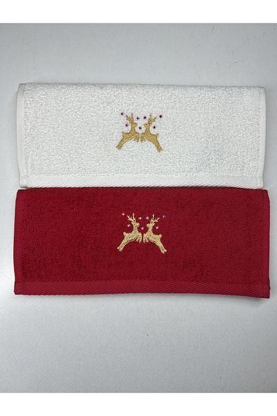 Ender Home Christmas Deer Embroidered 2-Piece Gift Towel Set 30X50 cm