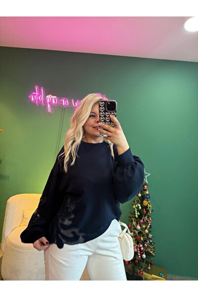 Tuğba Lacivert Nakış Detaylı Modal Sweat