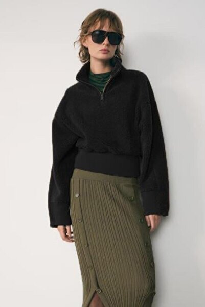 Madmext Γυναικείο φούτερ με μαύρο γιακά με φερμουάρ MG2261