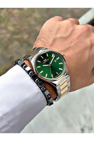 FERRO Gold Silver Color Classic Model Steel Band Men's Wrist Watch + Bracelet