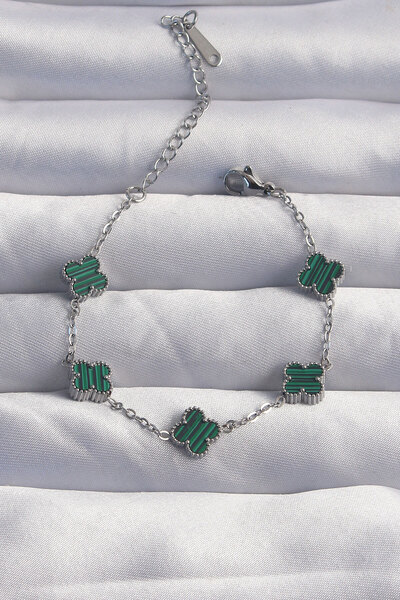 Skygo 316L الصلب الطفل الصبي الفضة اللون مخطط الأخضر بالمينا البرسيم سوار - T...