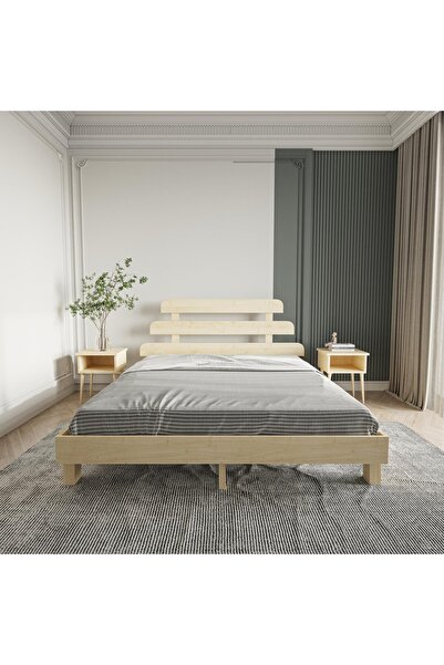 renazzo mobilya LOTUS X NEW MASİF ÇAM AHŞAP KARYOLA VERNİKLİ DOĞAL RENK (90X200)