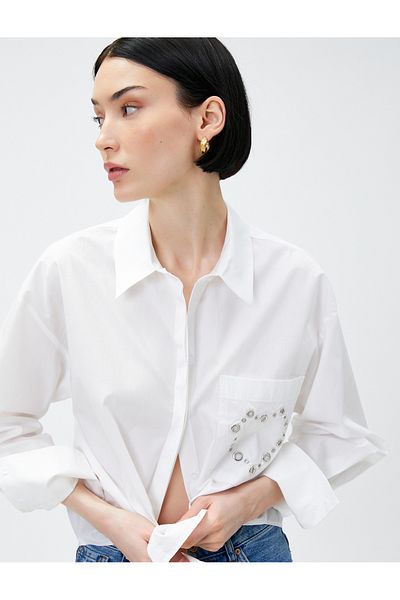 Koton Crop Shirt Staple Detailed Pocket Cotton