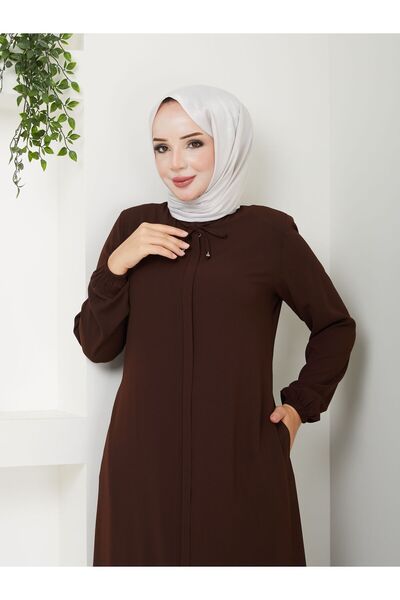 MODA ESRE FASHION Καφέ Φεράζ Χιτζάμπ - Ύφασμα κρεπ, με κορδόνια στο λαιμό