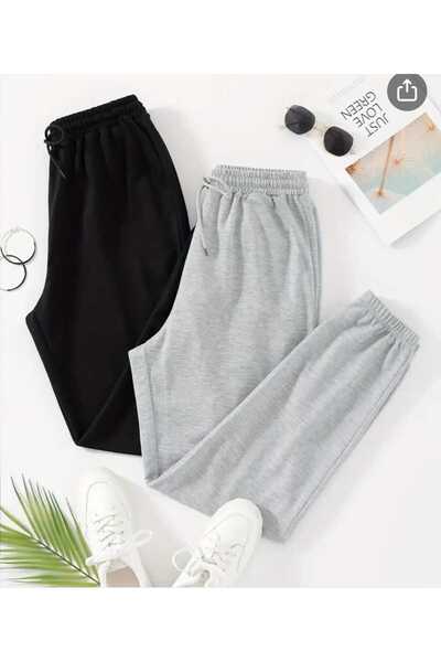 yg ydn giyim 2 bucăți negru gri Basic drepte pantaloni de sport Jogger - picior cauciuc talie înaltă