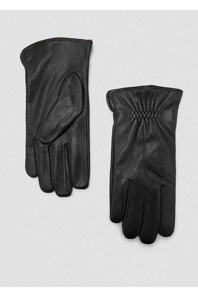 MANGO Man 100% Leather Gloves with Shirring Detail