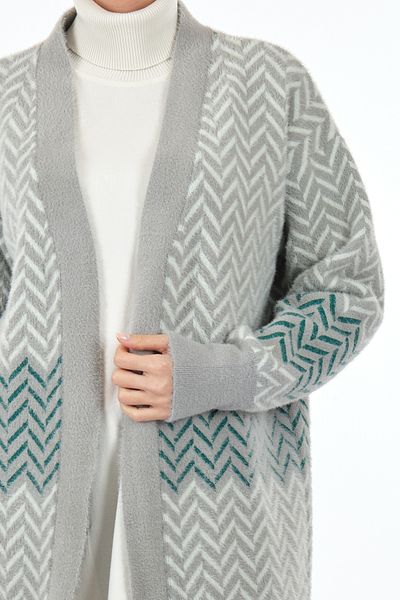 Vedi Geometric Pattern Long Sleeve Gray Women's Jacket22233810