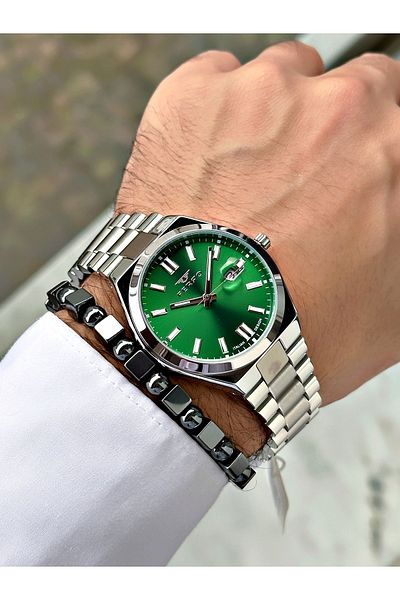 FERRO Silver Color Classic Eyepiece Calendar Men's Wrist Watch + Bracelet