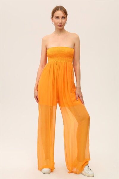 HomeStore Strapless Jumpsuit - Cup Rubber Drawstring, Shorts, Orange