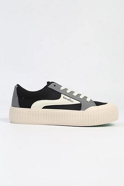 Benetton Platform Black-white Women's Shoes Bnı-10105