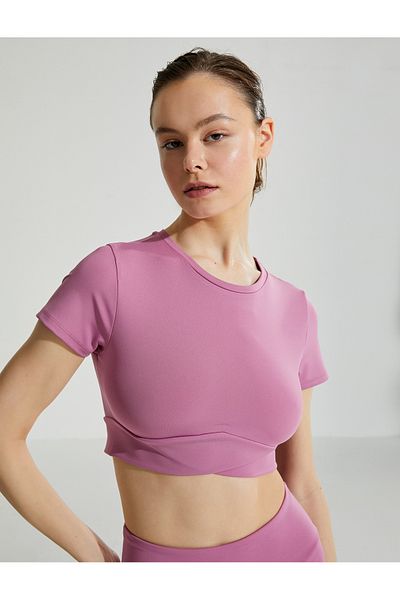 Koton Crop Yoga T-Shirt Short Sleeve Asymmetrical Detailed
