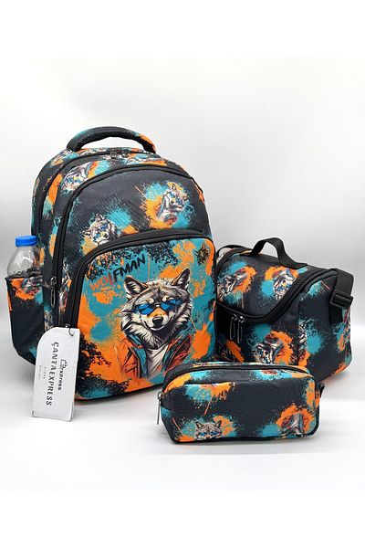Bevitton Black Character Patterned Pen Holder Nutrition Boy's Primary School Bag Suit Primary School Bag