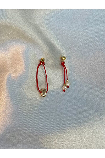 yubijewelry Kırmızı İp Hematit Doğal Taş İncili Küpe