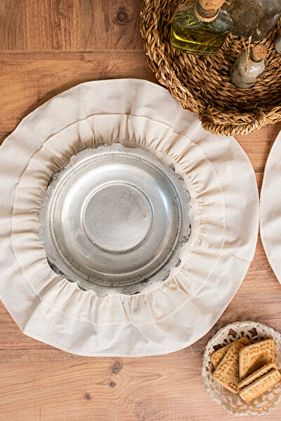 abidehanım 6'lı Çift Fırfırlı Vintage Keten Yuvarlak Amerikan Servisi 40x40 cm