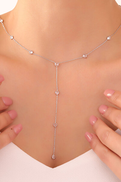 VAOOV 925 Ayar Gümüş Sallantılı Taşlı Choker Kolye