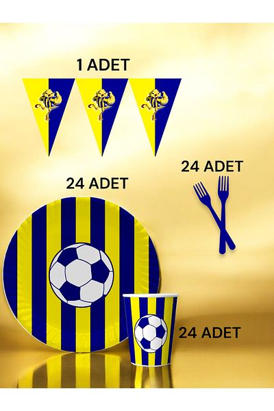 VibeHome 24-Person Navy Blue Yellow Fan S Pack - Birthday Party and Fun Events