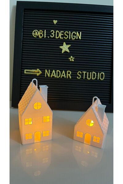 NadarStudio Kış Evi Tealight Mumluk  2 Parça Ev Ve Tabanlık / Tealight Hediyeli