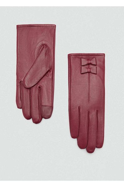 MANGO Woman Leather Gloves with Bond Details