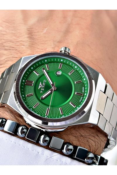 FERRO Silver Color Classic Steel Band Men's Wrist Watch+Bracelet