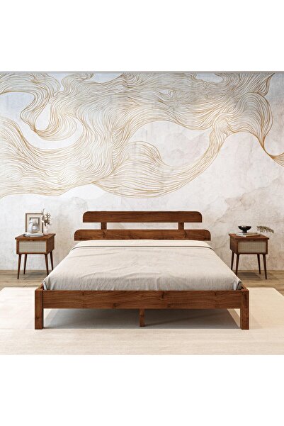 renazzo mobilya LOTUS MASİF ÇAM AHŞAP KARYOLA CEVİZ RENK (140X200)