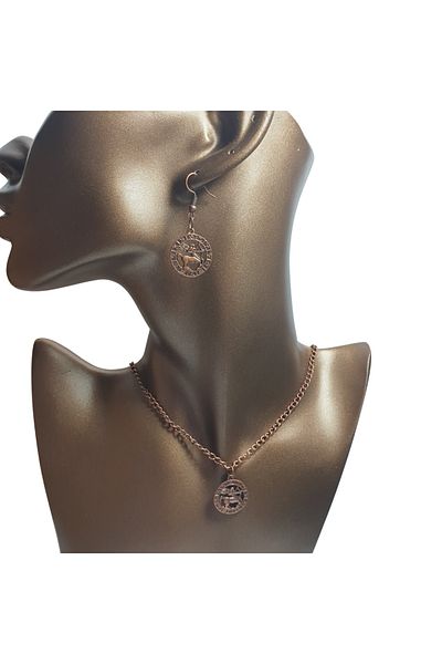 Ororabutik Copper Color 22mm Bow Sign Figured Necklace and Earring Set