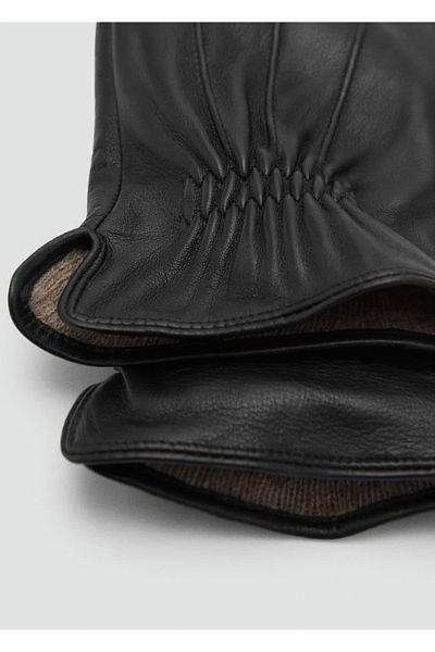 MANGO Man 100% Leather Gloves with Shirring Detail