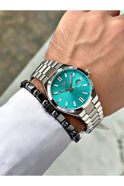 FERRO Silver Color Classic Eyepiece Calendar Men's Wrist Watch + Bracelet