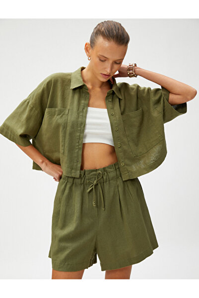 Koton Übergroßes Crop-Shirt aus Leinenmischung