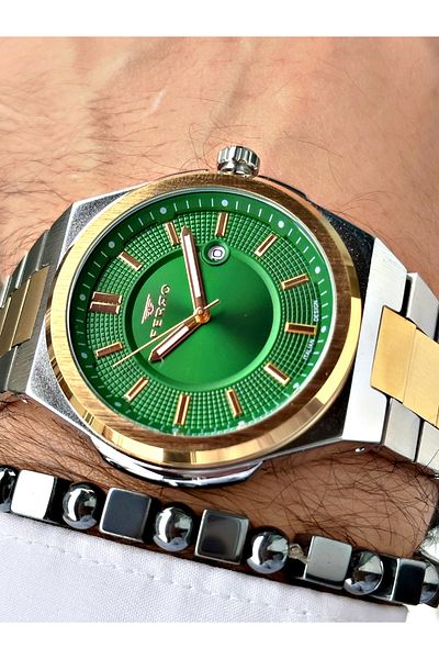 FERRO Gold Silver Color Classic Steel Band Men's Wrist Watch + Bracelet