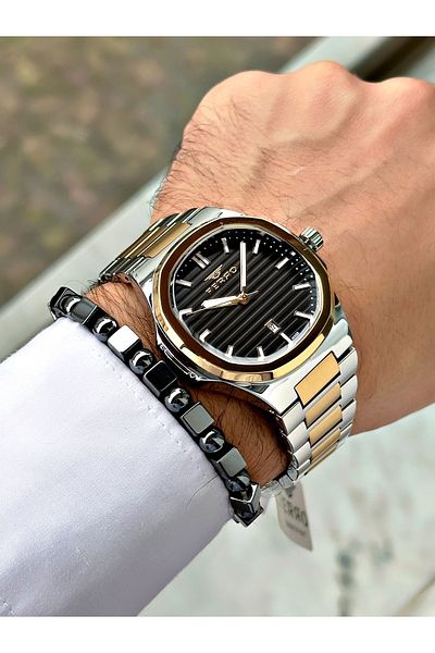 FERRO Gold Color Square Stylish Model Classic Men's Wrist Watch + Bracelet