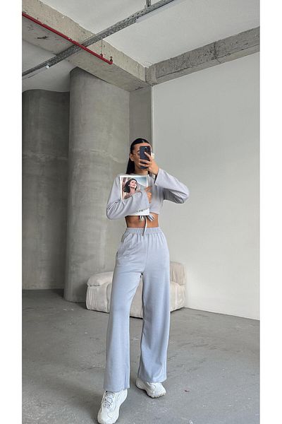 mydukkan.co Gray Double Tracksuit Set - Lace Detailed