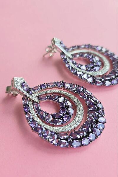 MorMajor Silver İTHAL PREMİUM ÇİFT HALKA  AMETİST  GÜMÜŞ KÜPE