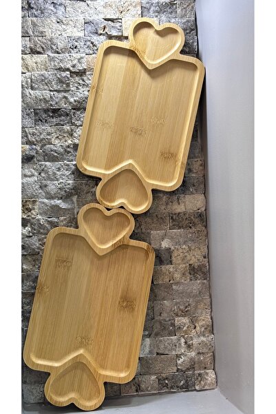 ARİN MODA Arin Homtes Den Bamboo Multi-Purpose Presentation Plate Double Heart 2 Pieces