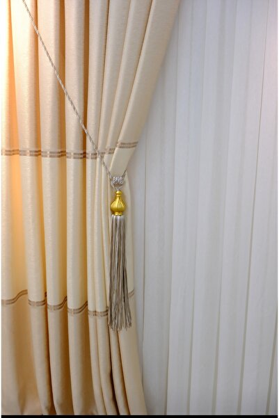 KN Tekstil Sık Pile 100*260 Çift Kanat Krem Pano Fon Perde